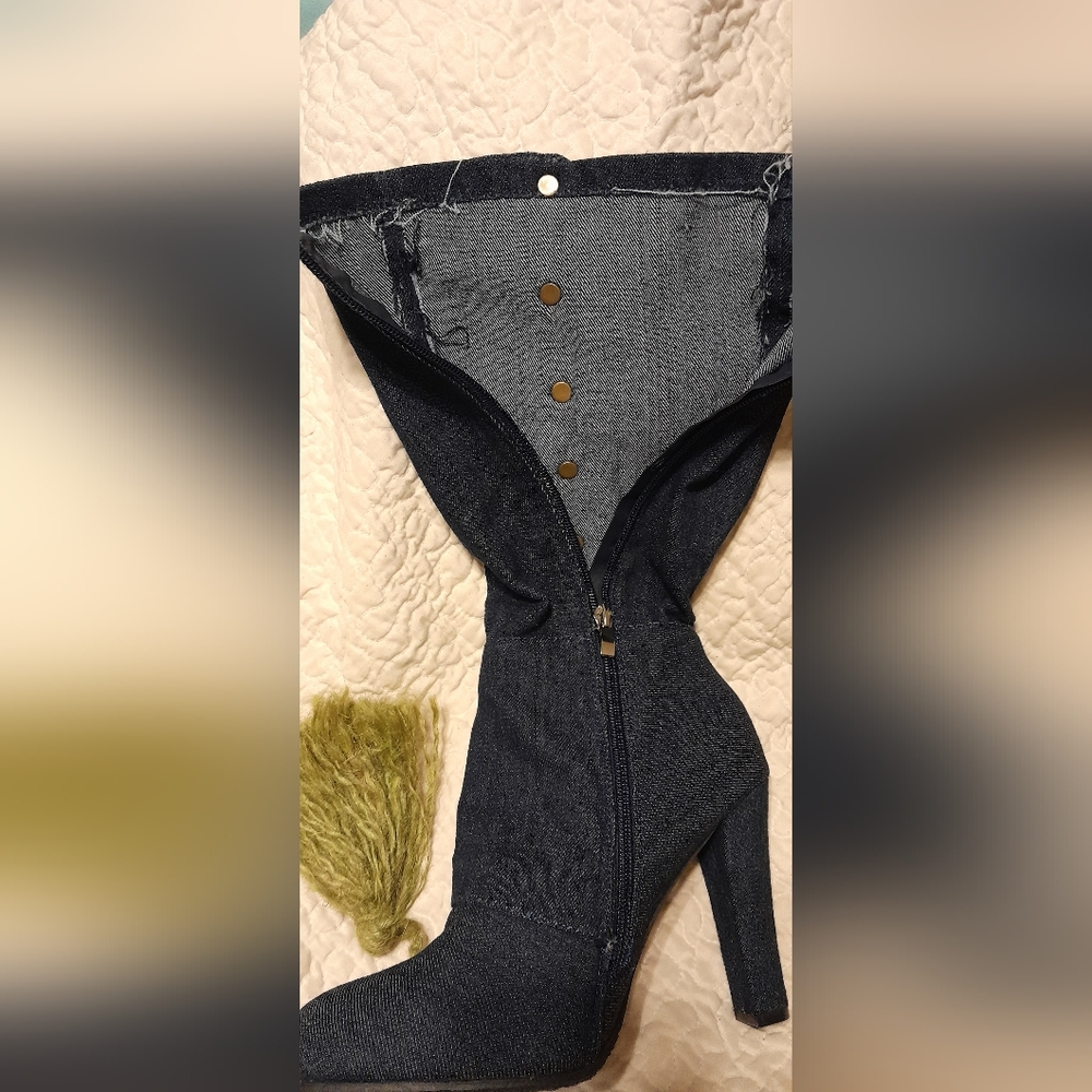 Forever 🧚♀️ Denim Boots Blue high heel 9 - Picture 5 of 11